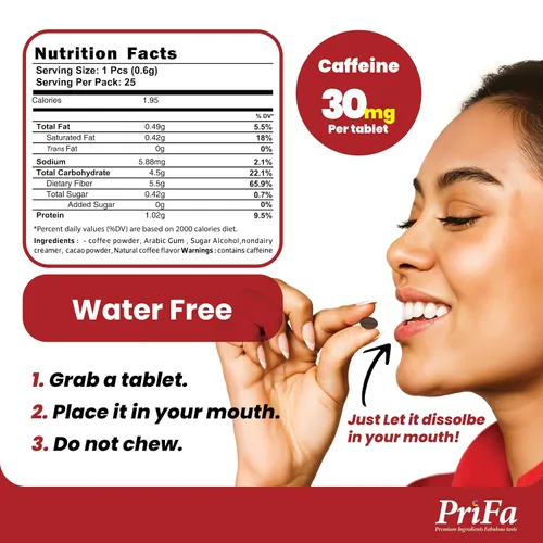 Vista 2 de PriFa Tabletas de café expreso – Café sin agua, café instantáneo para llevar, sin azúcar, apto para bolsillo, impulso portátil de cafeína – 30 mg