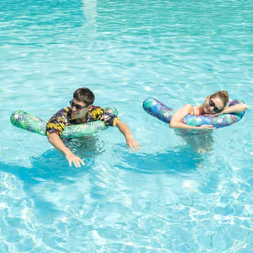 Vista 5 de FindUWill Inflatable Pool Floats Chairs, 2-Pack Comfortable Fabric Covered Pool Chairs with Sling, Stable Swimming Noodles Seats for Adults, Summer