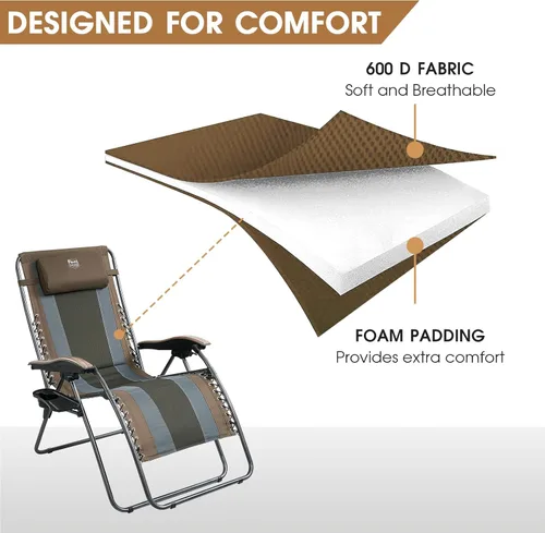 Vista 4 de Timber Ridge Oversized Zero Gravity Chair, Padded Reclining Lounge Chair with Adjustable Headrest & Cup Holder, Heavy Duty Support 350 lbs, Foldable