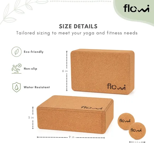 Vista 3 de Bloques de yoga de corcho natural, paquete de 2 con correa y bolas de masaje, accesorios de yoga premium para mujeres y hombres