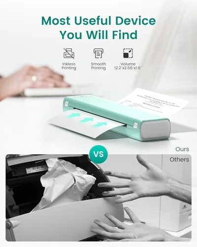 Vista 5 de Phomemo M08F - Impresora térmica portátil y funda, impresoras térmicas inalámbricas sin tinta Bluetooth para viajes y oficina, compatible