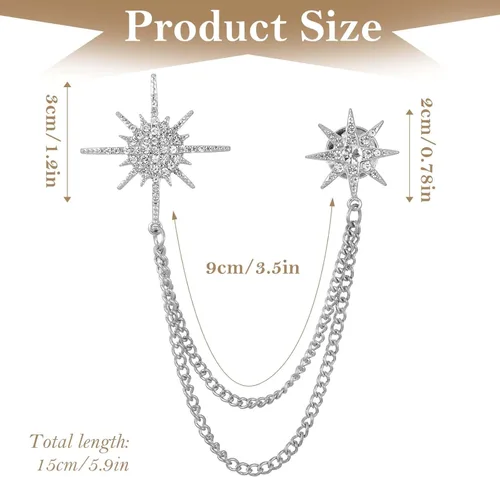 Vista 6 de Broche de estrella de diamantes de imitación plateados para mujer, broche de copo de nieve de cristal, alfileres de solapa, broche de moda