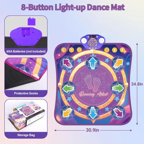Vista 6 de Alfombrillas de baile para niñas de 4 a 8 años, alfombrillas de baile electrónicas con luz LED y Bluetooth inalámbrico, tapete de baile para niñas