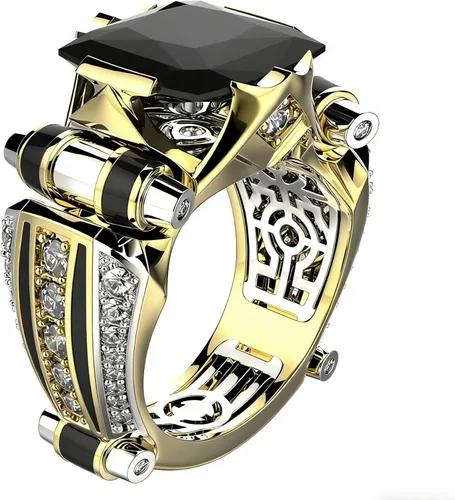 Anillo de ónix negro lujoso para hombre, joyería para hombre, anillos de compromiso de boda, chapado en oro de 18 quilates, anillo de piedras