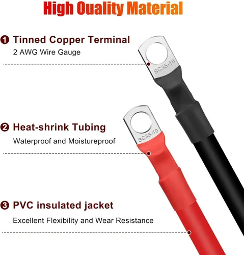 Vista 4 de Linkstyle 6 piezas de cables de batería de 2 AWG de 6 pulgadas, cables de inversor de batería de cobre puro de 2 calibres de 15 cm y 35 mm²
