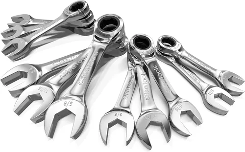 Vista 8 de Olsa Tools Juego de llaves de trinquete rechonchas, 12 piezas, cabezal flexible métrico, extremo de caja de 6 puntos, 120 dientes, funciona
