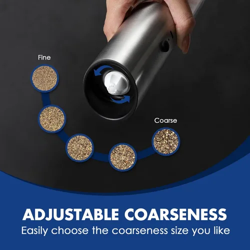 Vista 5 de Vzaahu Gravity - Molinillo eléctrico de pimienta y sal - Juego de 2 molinillo de sal y pimienta recargable de acero inoxidable con luz LED, plateado