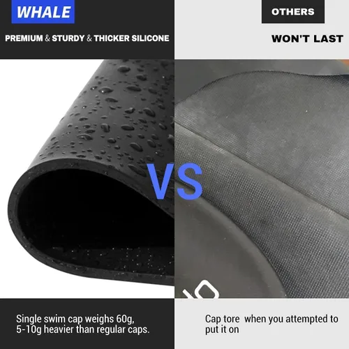 Vista 5 de WHALE Gorro de natación extra grande para mujeres y hombres, gorro de natación de silicona duradera con protección para los oídos, gorros de baño