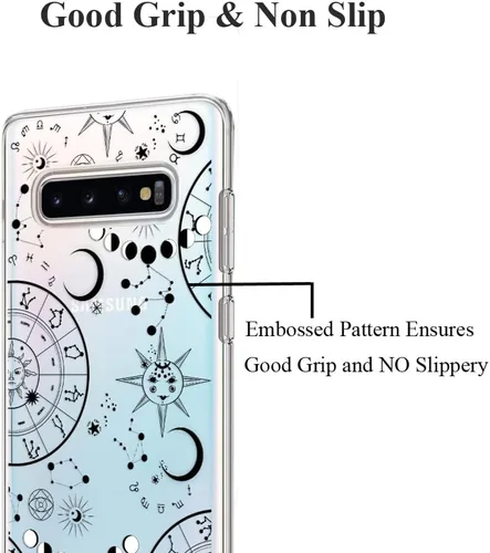 Vista 32 de Unov Funda para Galaxy S10, transparente con diseño en relieve, flor Flor estética