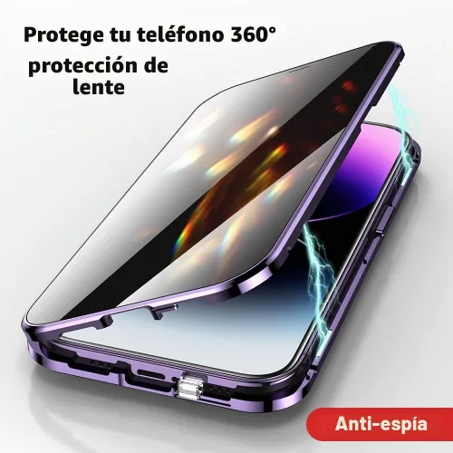 Vista 6 de Funda antimiradas con cerradura para iPhone 13 Pro, funda magnética de vidrio con protector de lente de cámara integrado, protector de pantalla