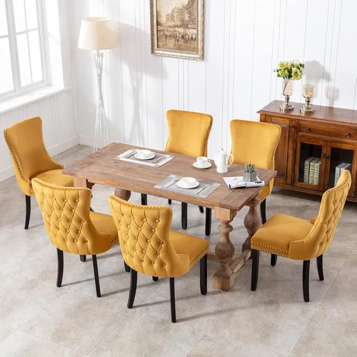 Vista 29 de ODUSE-DAILY - Juego de 2 sillas de cocina y comedor de terciopelo beige, con capitoné, tapizadas en terciopelo, estructura de madera maciza