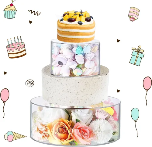Vista 9 de 2 soportes de acrílico transparente para tartas, caja rellenable para tartas, caja de exhibición con luces LED, elevador cilíndrico redondo, soporte