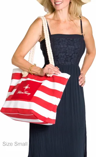 Vista 3 de Fishers Finery Heavy Canvas Striped Beach Bag with Rope Handle Multi Sizes