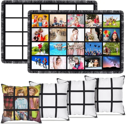 Vista 8 de Kinlop 6 mantas de sublimación en blanco de 40 x 60 pulgadas y fundas de almohada en blanco de sublimación para decoración del hogar