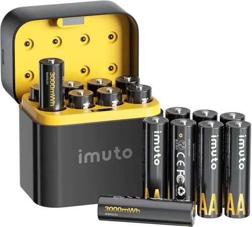 Vista 9 de imuto Rechargeable aa Batteries with Charger, 3000mWh aa Lithium Batteries 8 Pack, 8 Slot Storage Box Style Lithium aa Battery Charger, 1.5V 2A