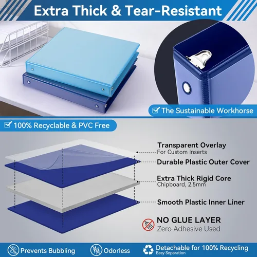 Vista 6 de Carpeta de 3 anillos de 1 pulgada con 2 bolsillos interiores, carpetas básicas de 1 pulgada con capacidad para papel de tamaño carta estadounidense
