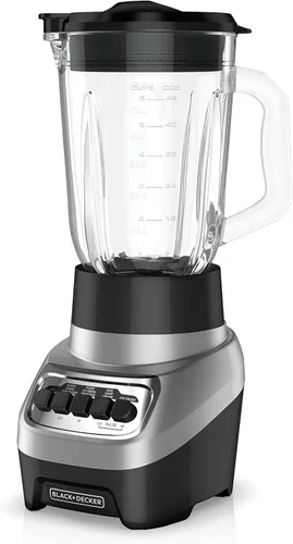 BLACK+DECKER PowerCrush - Licuadora multifunción con jarra de vidrio de 6 tazas, 4 configuraciones de velocidad, color plateado