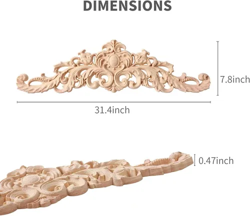Vista 2 de Apliques de Madera Superpuestos, Apliques Largos de Madera Tallada de 31.4 * 7.8 pulgadas Juego para Pared Puerta Gabinete Espejo Armario Ropero