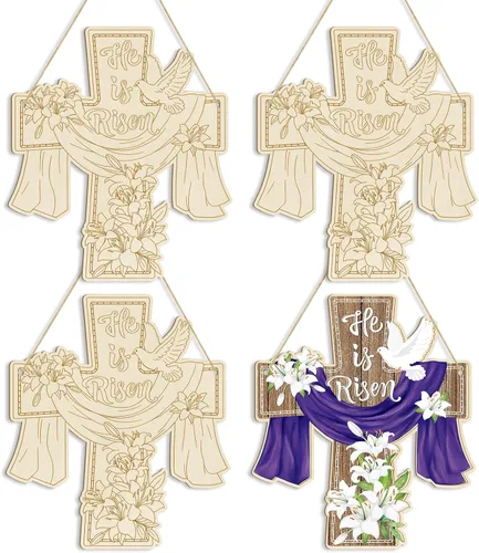 Vista 21 de Adornos de Pascua de Madera de Gran Tamaño de 12 Pulgadas para Pintar, Conejo de Madera DIY en Blanco Discos Redondos Sin Terminar Adorno Letrero