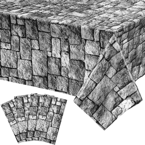Vista 7 de Irenare Manteles de pared de piedra de Halloween, castillo medieval, suministros de decoración de fiesta, mantel desechable de plástico con piedra