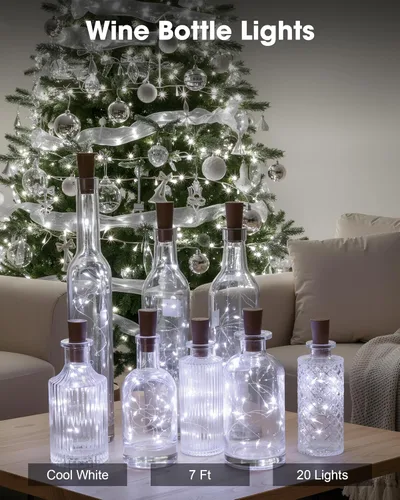 Vista 5 de Hortsun Paquete de 40 luces para botella de vino con cadena de luces de corcho de hadas, funciona con pilas, mini cable plateado de 7 pies, 20 luces