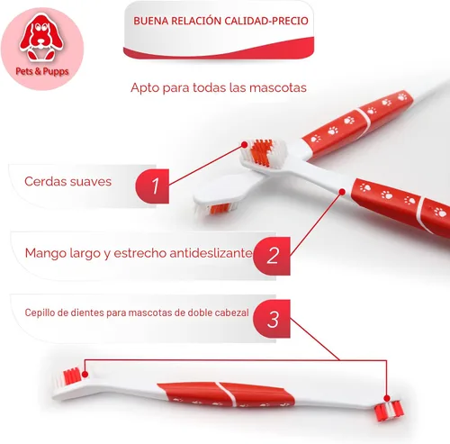 Vista 9 de Cepillo de dientes para mascotas para perros, gatos con cerdas suaves, fácil limpieza de dientes y cuidado dental, cepillo de dientes antideslizante