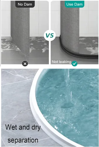 Vista 5 de Umbral de ducha plegable de 3 pulgadas de alto, presa de agua de 39 pulgadas, protección contra salpicaduras de agua, barrera de ducha, tapón