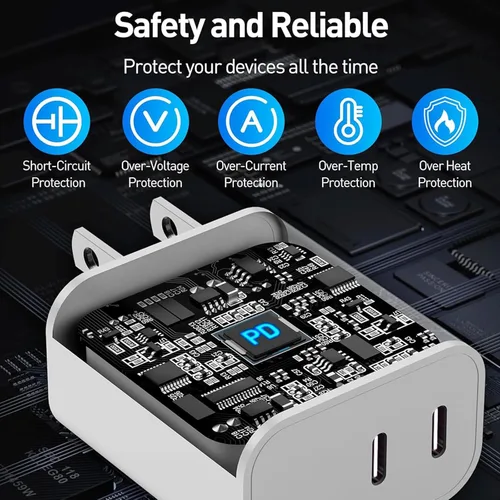 Vista 6 de Cargador de 40 W para iPhone 17 de carga rápida, paquete de 2 bloques de carga de pared USB C de doble puerto con cable USB C a USB C de 6 pies