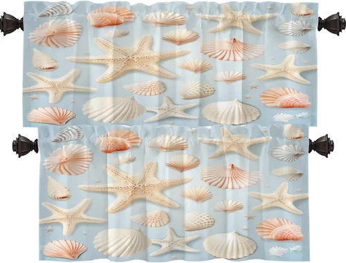 Vista 56 de Shrahala Floral Abstract Design Tier Curtains for Kitchen Windows, Minimalist Flower Illustration Window Curtain Panels Multilayer Polyester