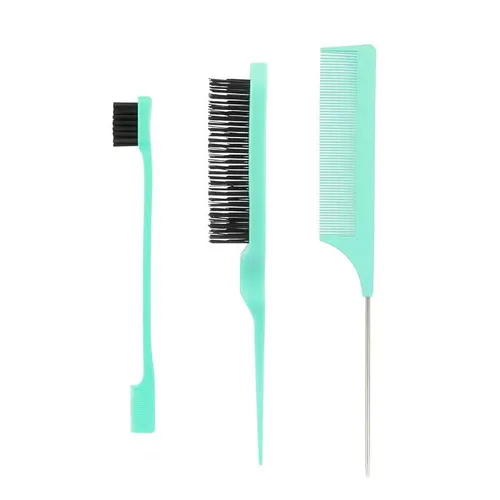 Vista 7 de 3PCS Hair Brush Set,Hair Styling Comb Including Dual Sided Edge Brush & Rat Tail Comb And Teasing Comb For Women Men Barber,Dense Tooth Design-1