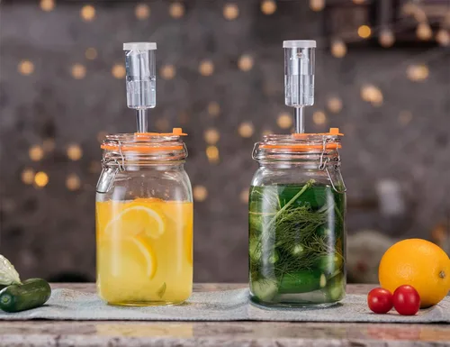 Vista 5 de JILLMO Tarro de fermentación, tarro de fermentación de vidrio de 1.5 litros con pesas de fermentación y esclusas de aire, paquete de 2