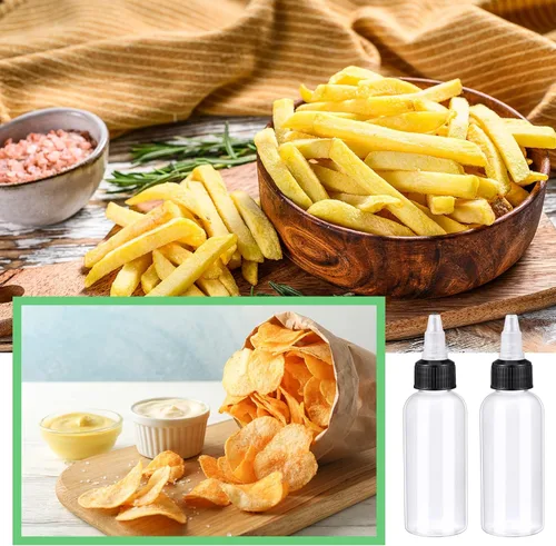 Vista 7 de Baderke Paquete de 48 botellas redondas de 2 onzas con tapas giratorias, botellas pequeñas de plástico con gotero de pintura transparente