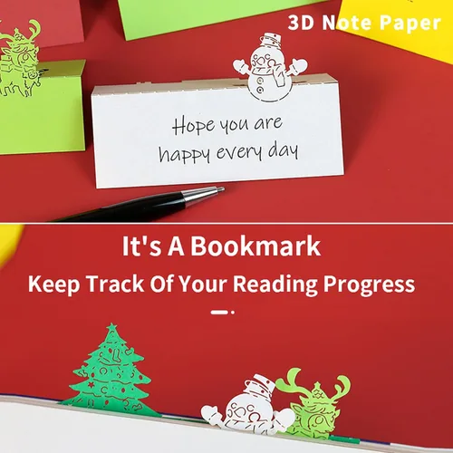 Vista 6 de Bloc de notas 3D para árbol de Navidad con luz, bloc de notas kawaii antiadherente, notas adhesivas 3D, bloc de notas de arte tridimensional