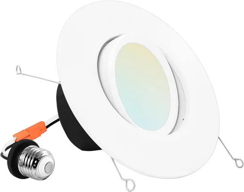 Vista 8 de LUXRITE Luces empotrables LED cardán de 5/6 pulgadas, 11 W = 90 W, 5 colores seleccionables 2700 K-5000 K, CRI 90, luz LED regulable ajustable, 1100
