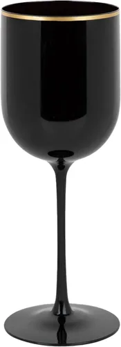 EcoQuality Copas de vino de plástico negro con borde dorado, copas de vino de 12 onzas con tallo, copas de vino desechables inastillables,