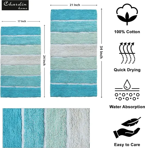 Vista 3 de Alfombra de baño Chardin Home, 100 % algodón, 2 piezas (21 x 34 pulgadas y 17 x 24 pulgada)
