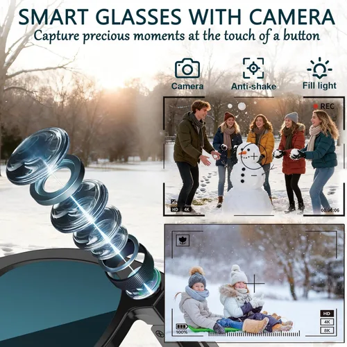 Vista 2 de Gafas Inteligentes con Cámara, Gafas AI, Gafas Bluetooth, Lentes Reemplazables, Batería de 48H para Viajes, Conferencias y Vlogging. Traducción