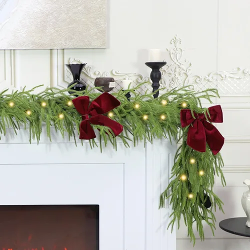 Vista 14 de HipTree Guirnalda de Navidad de 6 pies con luces, guirnalda de pino artificial iluminada para manto, guirnalda de invierno de Navidad verde