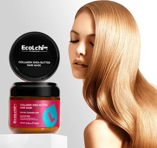 Vista 6 de Mascarilla de colágeno de manteca de karité para el cabello, reparación profunda, colágeno, manteca de karité, tratamiento capilar para cabello seco