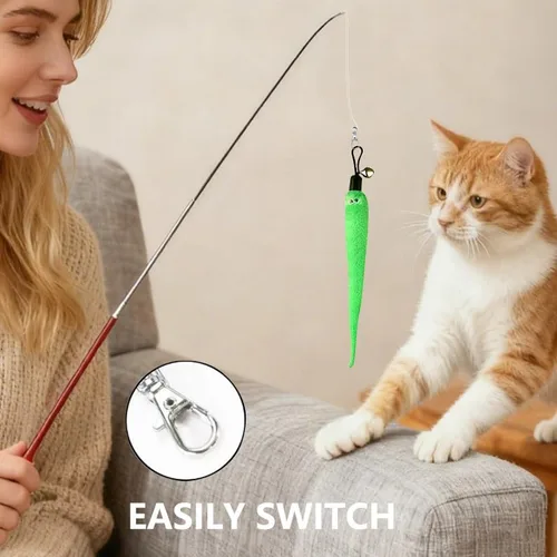 Vista 5 de Vamelia Juguetes interactivos para gatos, juguetes de plumas retráctiles, repuestos interactivos para gatos de interior para perseguir y hacer