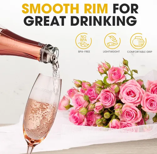 Vista 5 de Juego de 2 copas de champán de colores, elegantes copas de champán, 7.3 onzas (rosa rosa)