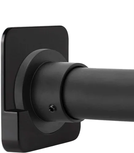 Soporte de barra de cortina de ducha negro para montaje en pared, retenedor adhesivo de barra de tensión para azulejos, sin perforaciones, para