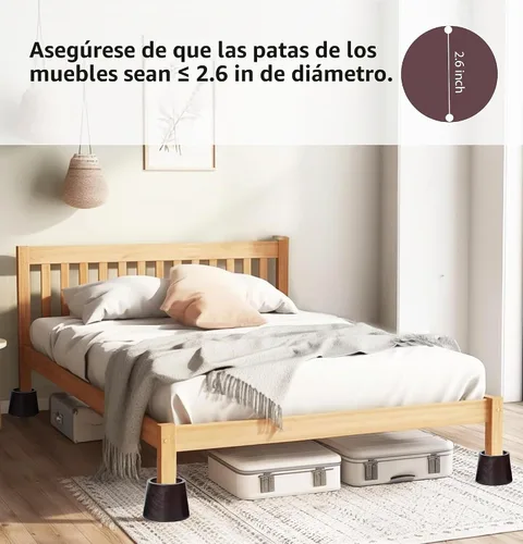 Vista 3 de Elevadores de cama de madera de pino de alta calidad, elevadores resistentes de 3 pulgadas para soporte resistente y decoración mejorada