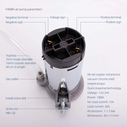 Vista 2 de FARBIN Compresor de Bocina de Aire 12V, Mini Bomba Bocina de Aire, Bomba de Aire para Bocina, Compresor de Aire de Bocina de Tren para Camión Pickup