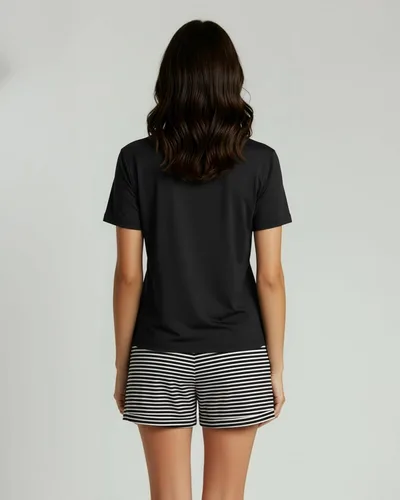 Vista 6 de Real Essentials Paquete de 2 Conjunto de pijama corto de manga corta para mujer - Ropa de dormir cómoda, ligera y suave para descansar