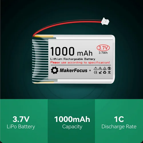 Vista 7 de 2pcs 3.7V 1000mAh batería de polímero de litio 1S 1C batería recargable con placa de protección, cinta de goma aislada y micro JST 1.25 enchufe