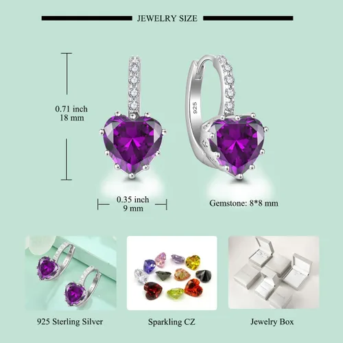 Vista 6 de Starchenie Aretes de corazón de plata de ley 925, aretes de piedras natales con cierre de palanca, regalo para mujer
