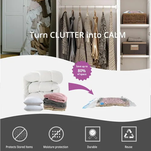 Vista 2 de Paquete de 7 bolsas de almacenamiento al vacío pequeñas que ahorran espacio para ropa, viajes, bolsas de compresión con sellado al vacío para ropa