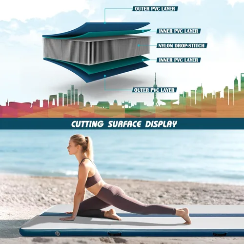 Vista 3 de Tuxedo Sailor Inflatable Gymnastics Mat with Electric Pump, Storage Bag, Repair Kit–Air Mat for Home Training, Cheerleading, Yoga