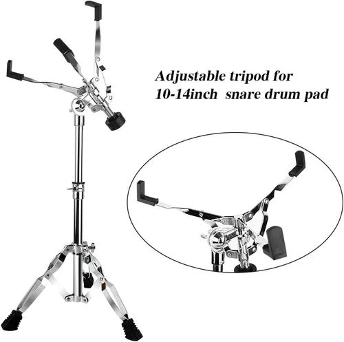 Vista 2 de Soporte para tambor repicador con soporte para baquetas y dos baquetas, soporte de trípode doblemente reforzado para parche de batería de 10 a 14